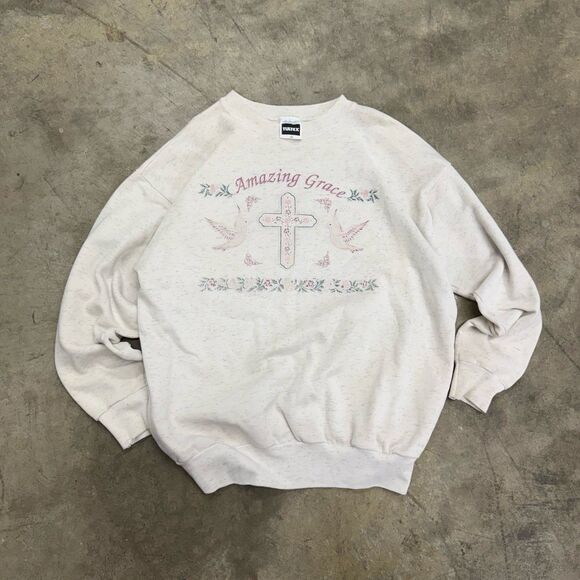 Tultex Tops - Vintage Tultex coquette cottagecore y2k Amazing grace cross sweatshirt